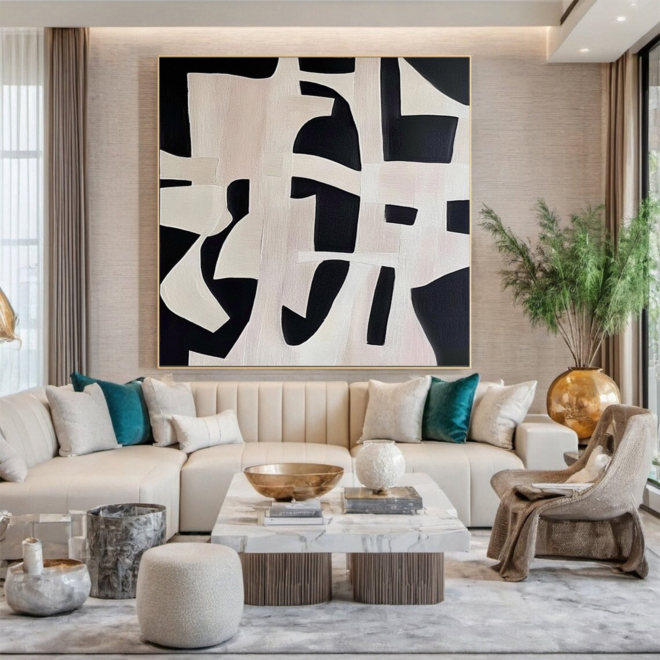 Monochrome Geometry Modern Art Canvas #BWA 016 - Image 6