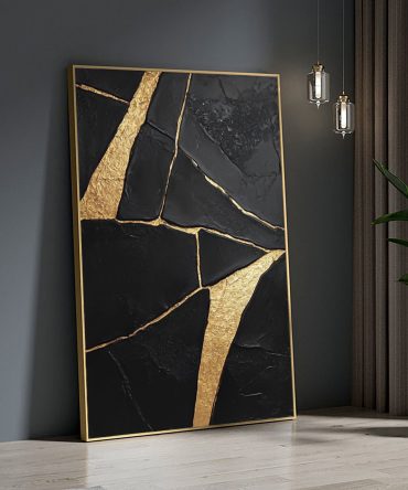 Luxury Textured Wall Art in Black and Gold for Upscale Interior Design #BM 093
