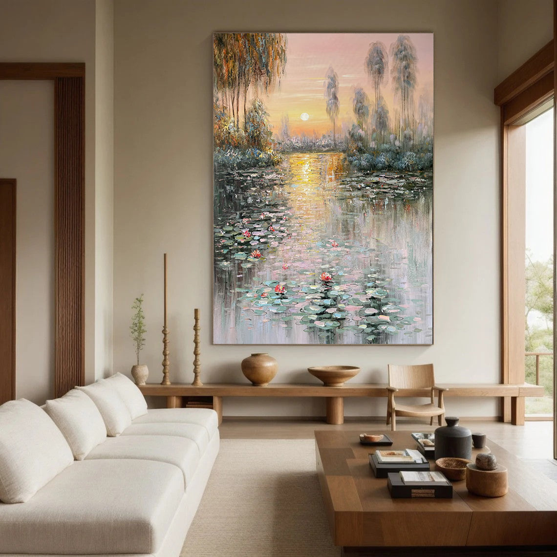Sunset Bloom: Impressionistic Lily Pond, Vibrant Landscape Art #BGA 181 - Image 7