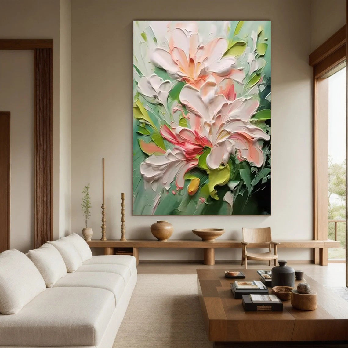 Floral Dimension: 3D Flower Art, White Pink Green Palette #BGA 204 - Image 8