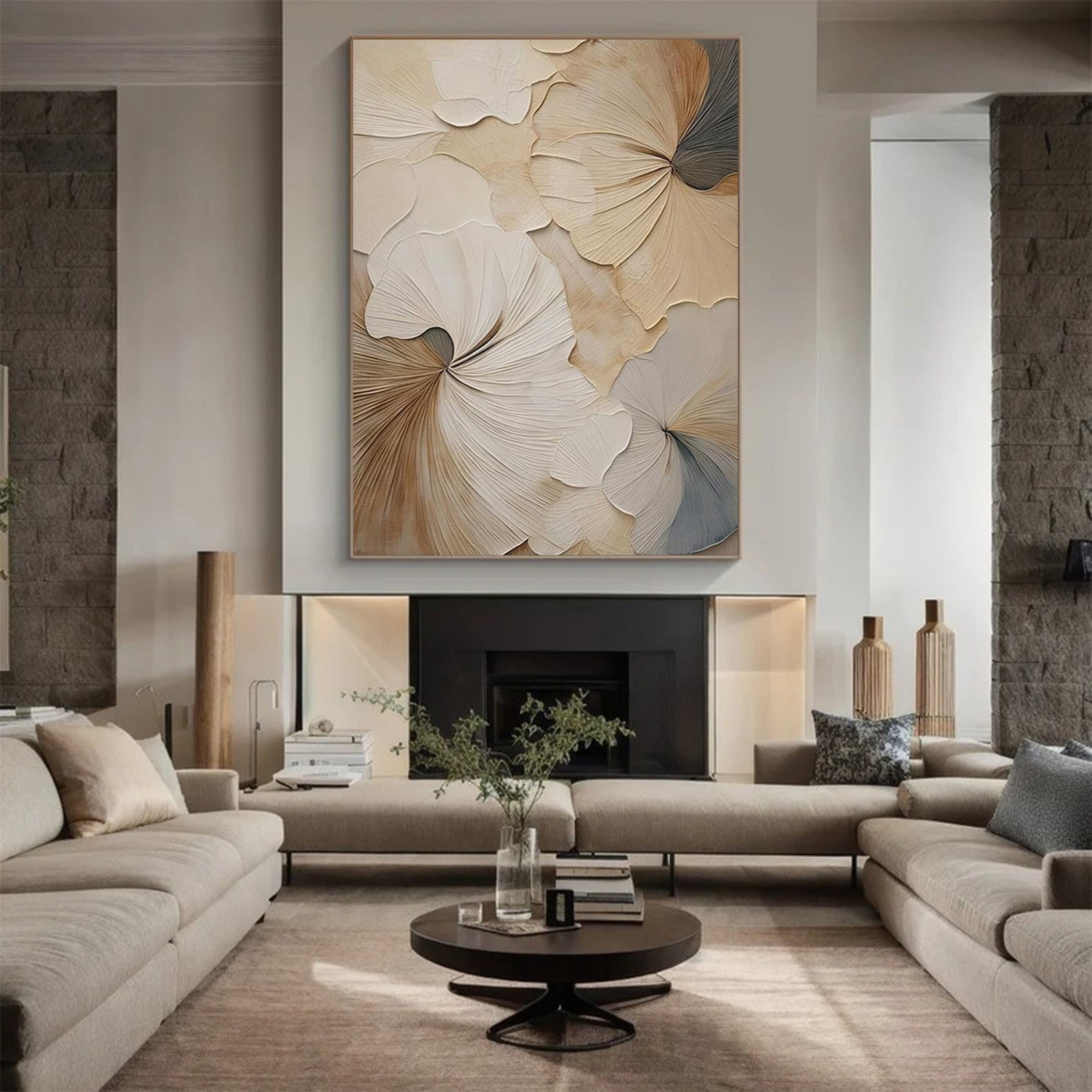 Neutral Bloom: Minimalist Floral Canvas, Elegant Beige Palette #BGA 205 - Image 9