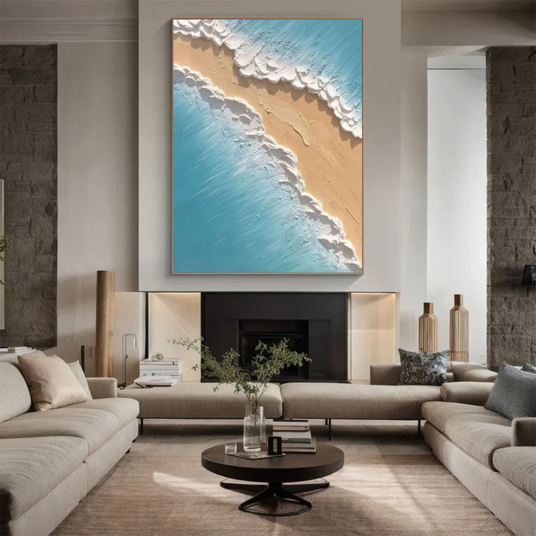 Contemporary Overhead Beach Painting, Tactile Shoreline Art #BGA 246 - Image 9