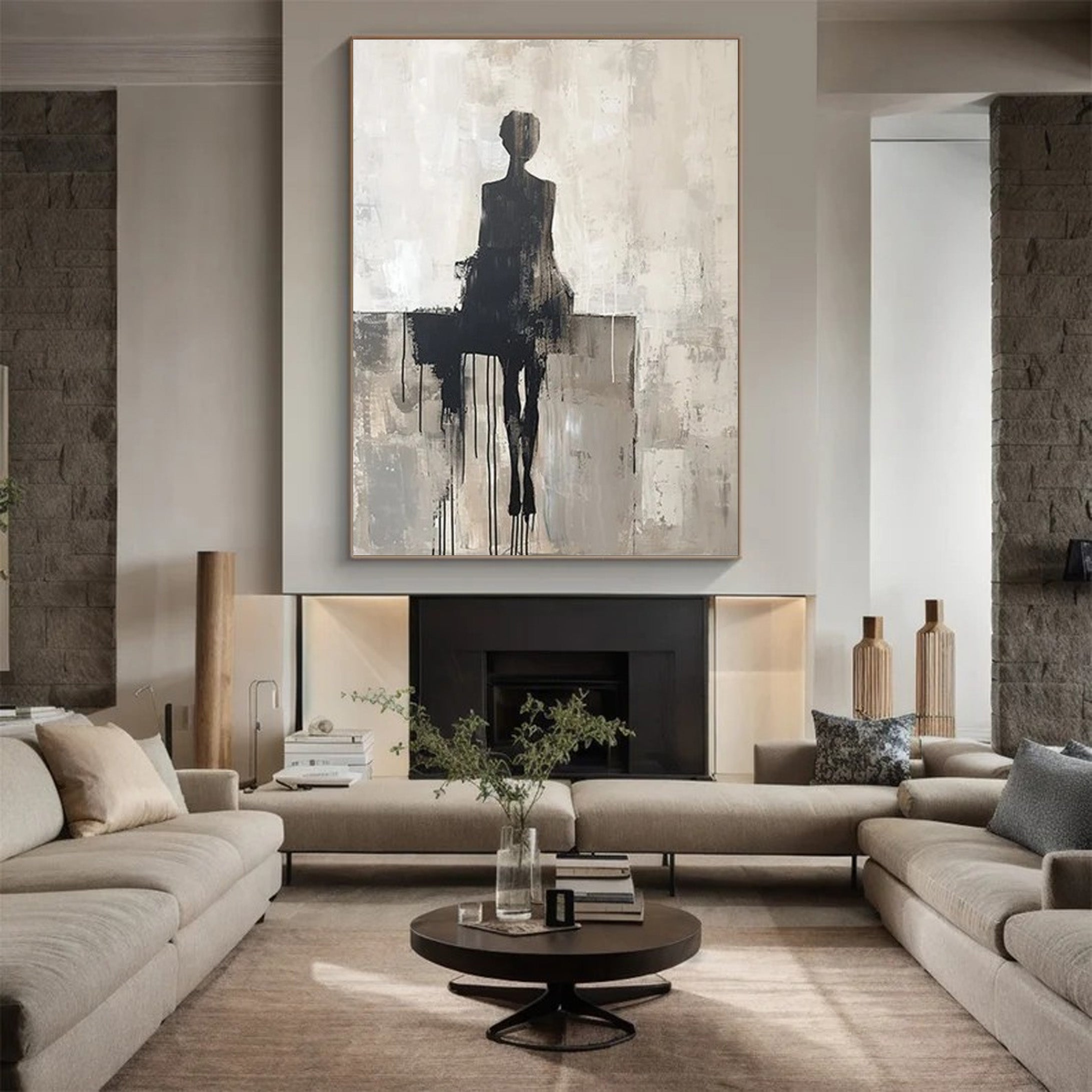 Abstract Figure Canvas, Textured Monochrome Wall Art #BGA 206 - Image 9