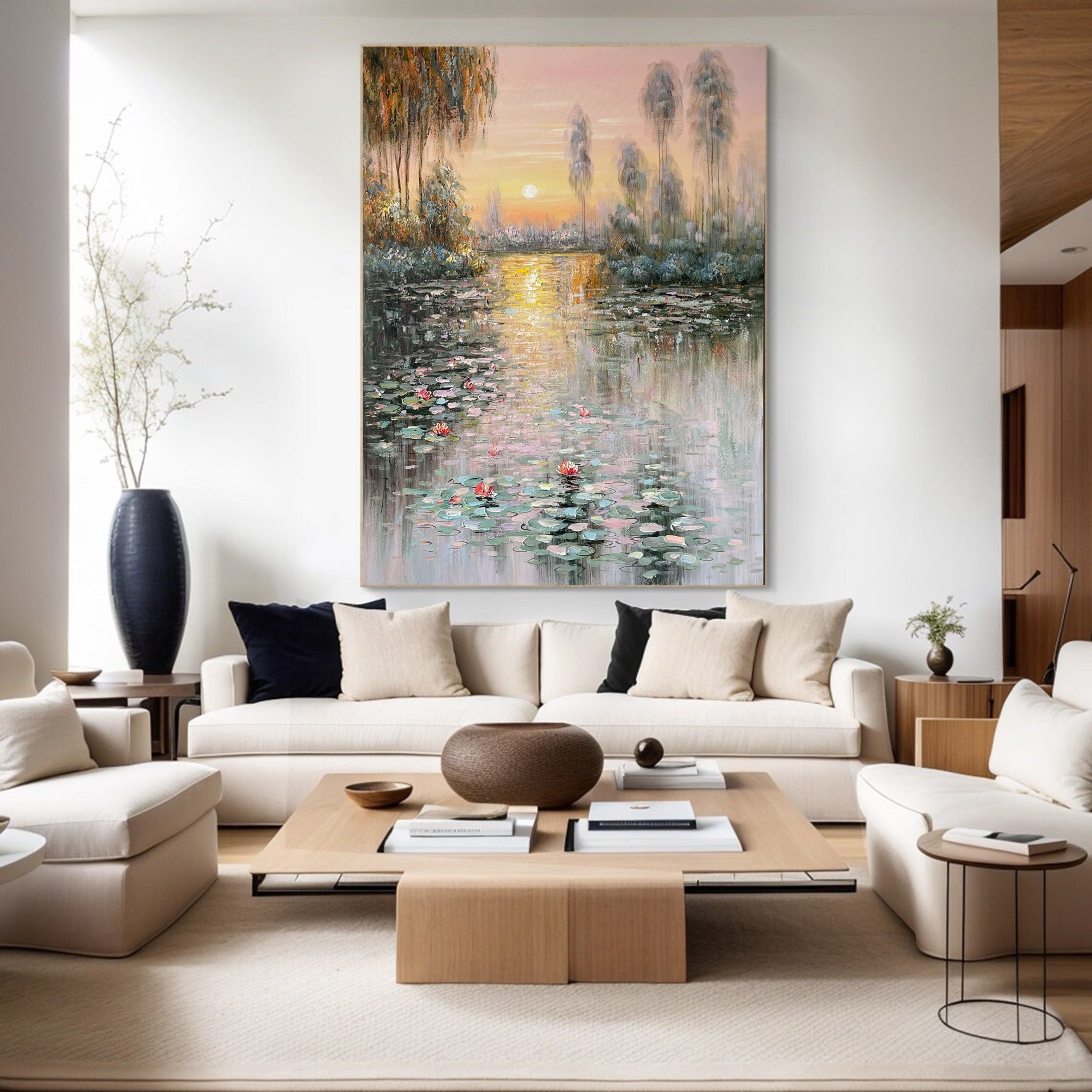 Sunset Bloom: Impressionistic Lily Pond, Vibrant Landscape Art #BGA 181 - Image 9