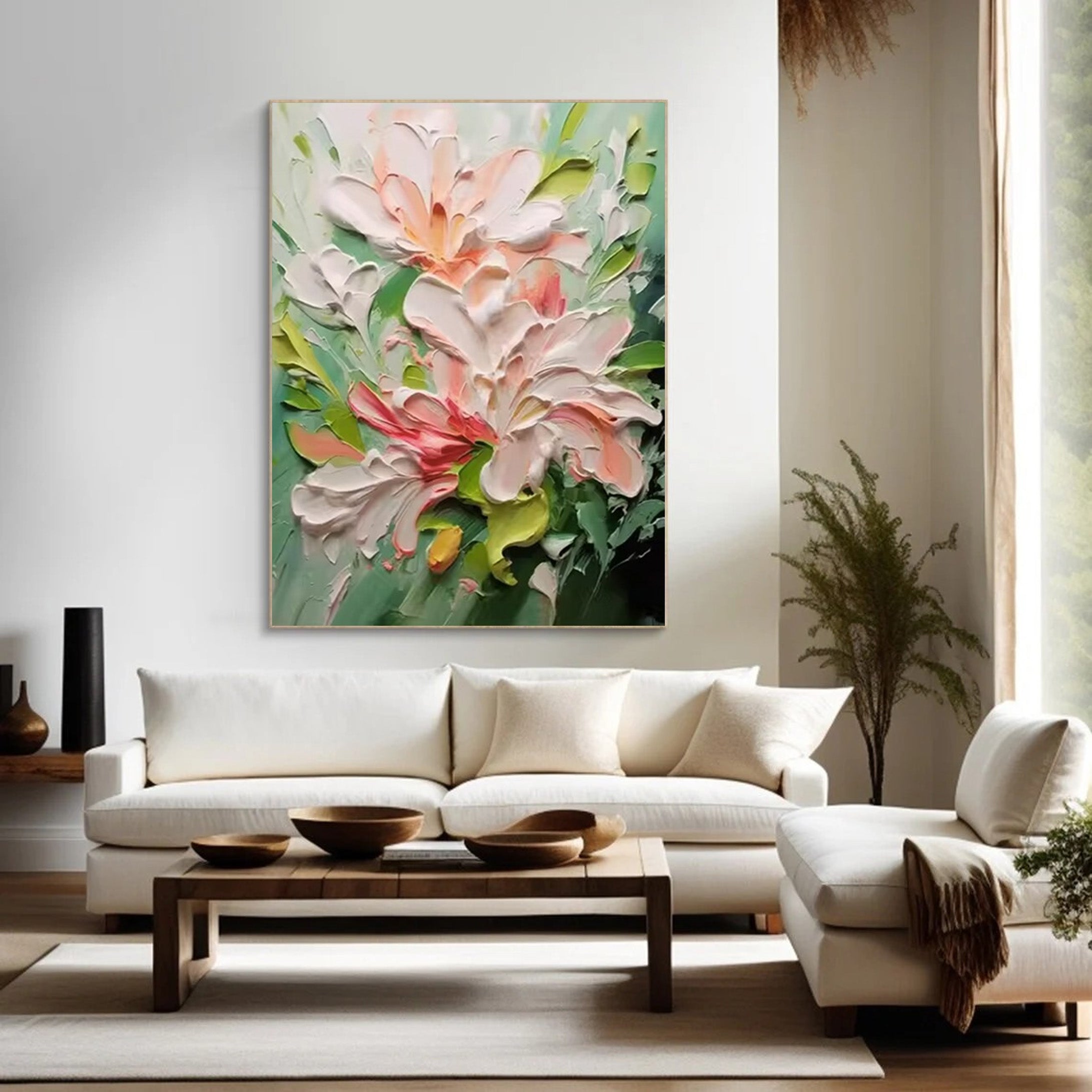 Floral Dimension: 3D Flower Art, White Pink Green Palette #BGA 204 - Image 11