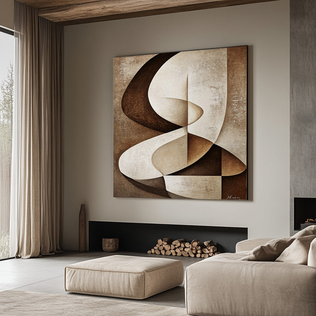 Beige & Brown Geometric Abstract Painting #BBA 092 - Image 5