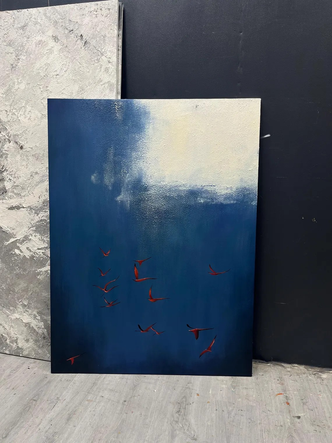 Surreal Dark Blue Sky With Red Birds, Unique Wall Decor #BGA 142 - Image 4