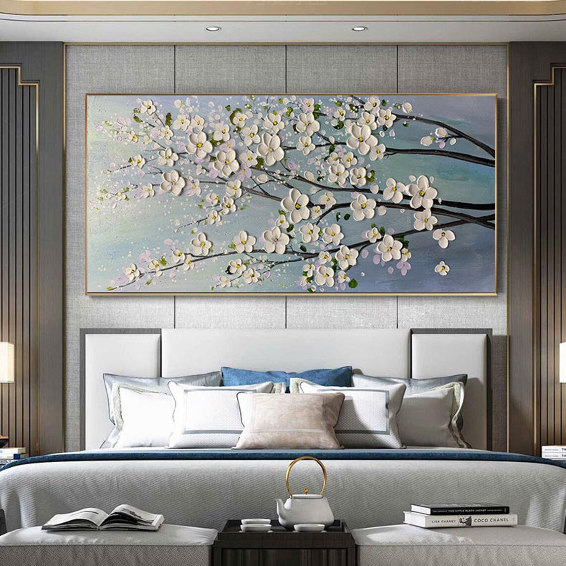 Modern Floral Wall Art with White Blossoms #BGA 048 - Image 4