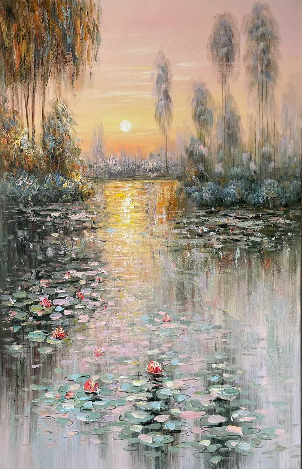 Sunset Bloom: Impressionistic Lily Pond, Vibrant Landscape Art #BGA 181 - Image 3