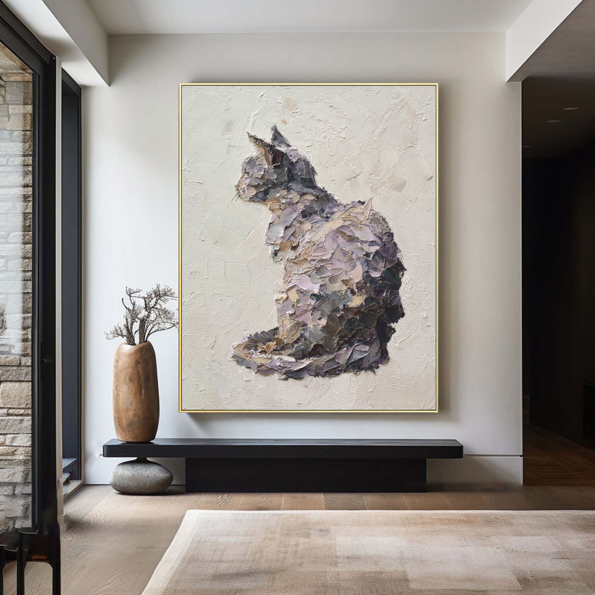 Textured Relief Art Sitting Cat Statement Piece #WG 051 - Image 2