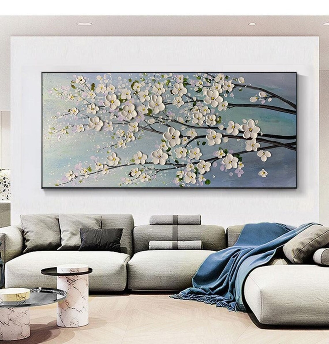 Modern Floral Wall Art with White Blossoms #BGA 048 - Image 5