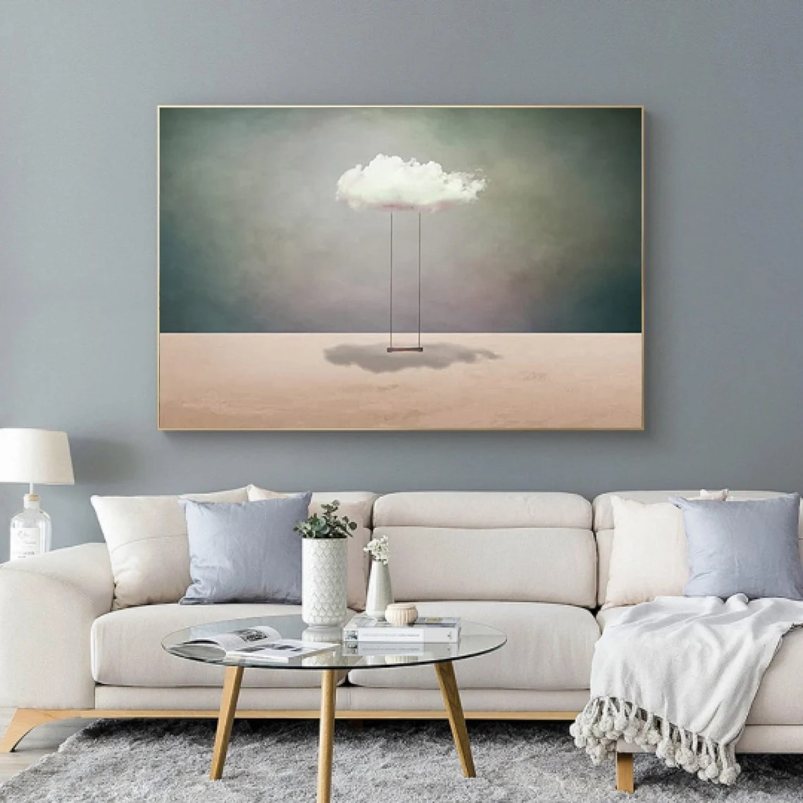 Turquoise Surreal Cloudscape Wall Art, Dreamlike Canvas #BGA 160 - Image 6