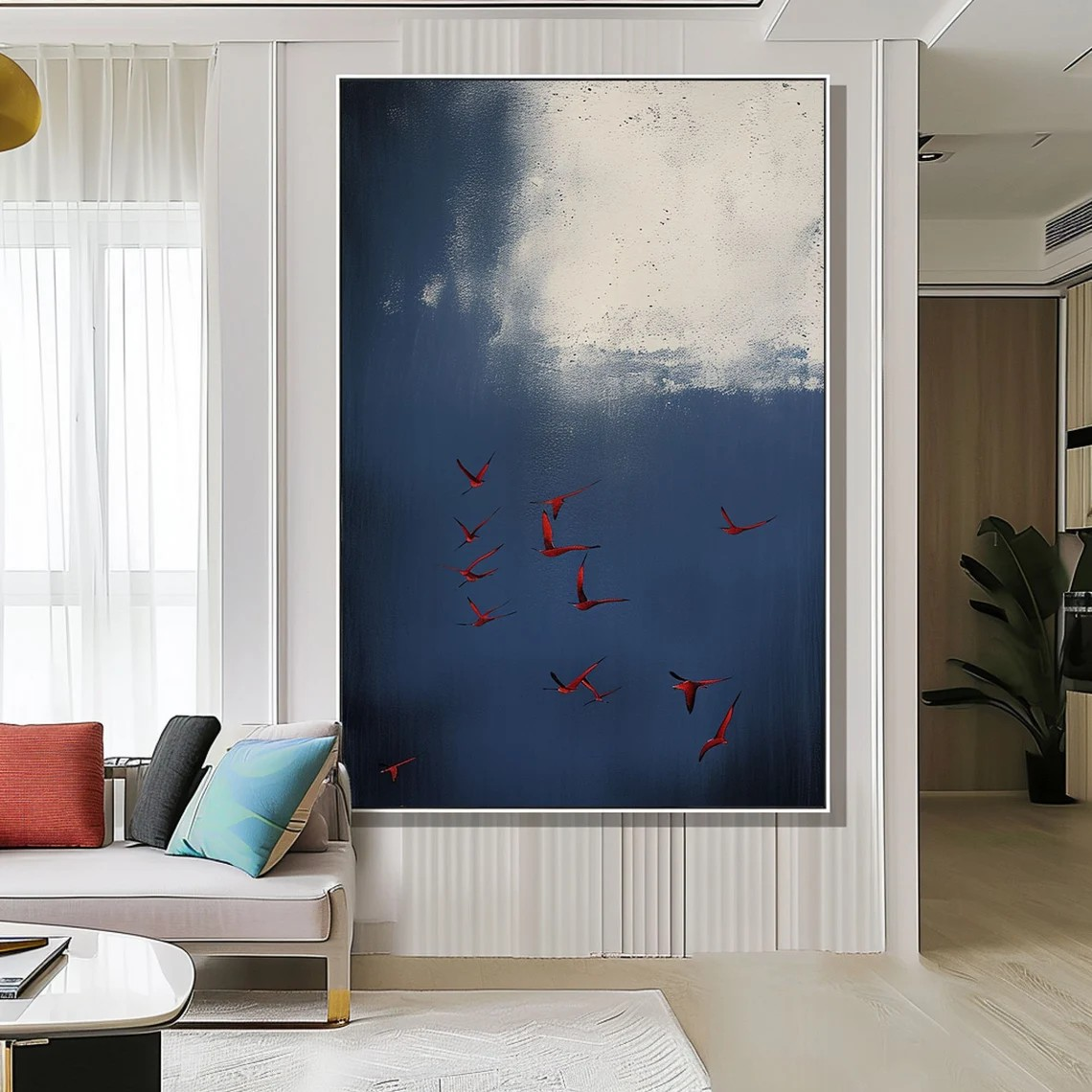 Surreal Dark Blue Sky With Red Birds, Unique Wall Decor #BGA 142 - Image 3