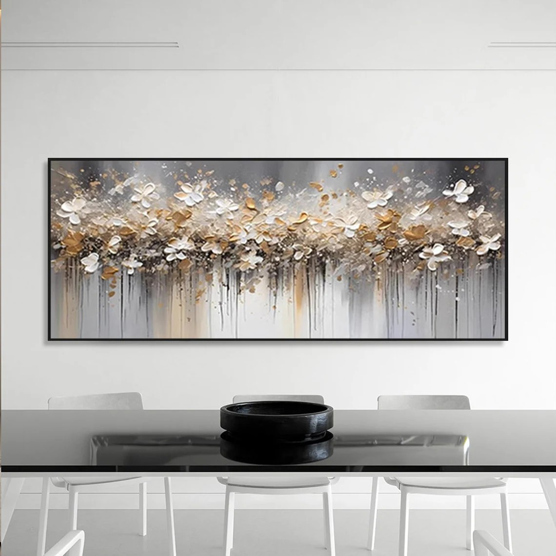 Gold and White Abstract Floral Wall Art #BGA 033 - Image 5