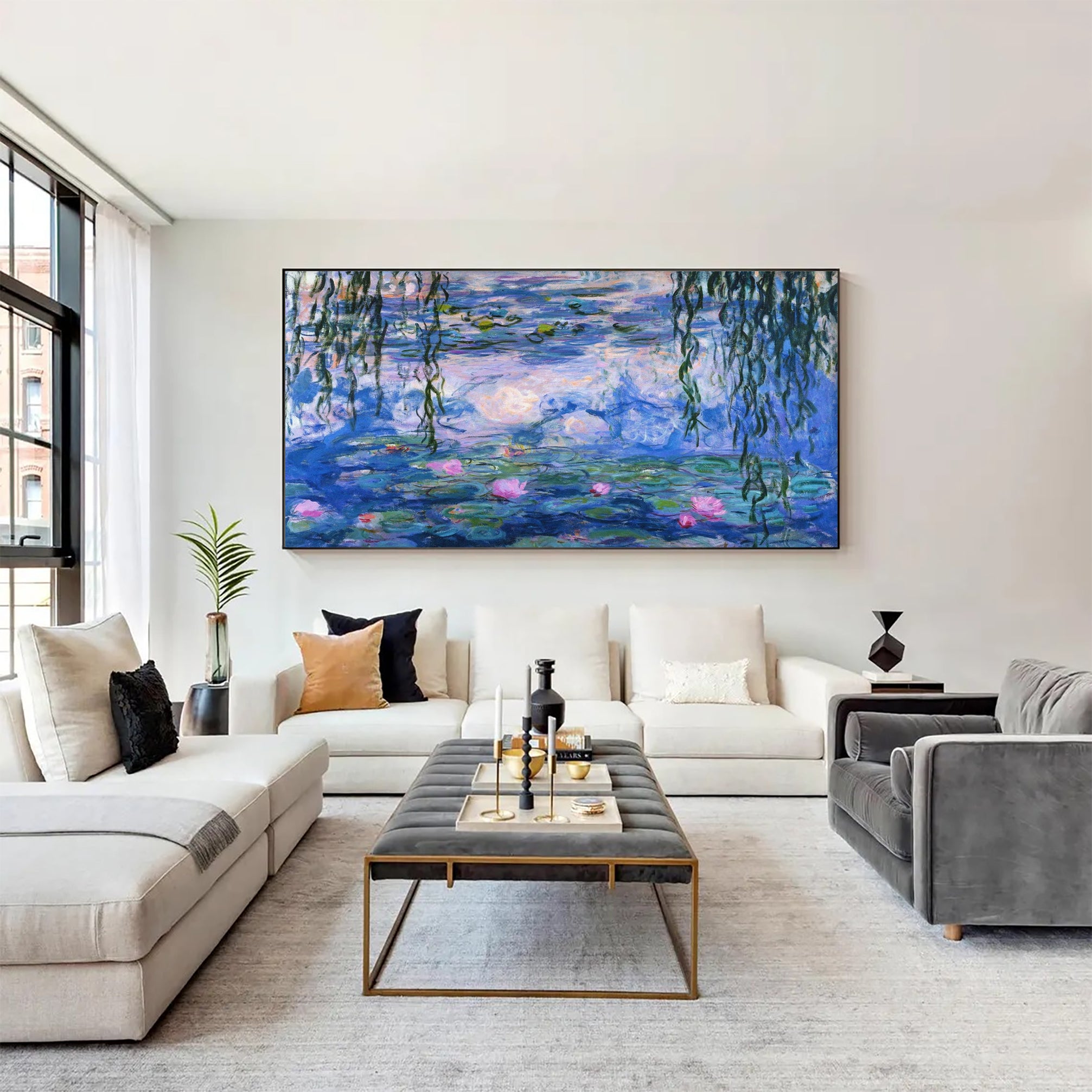 Water Lilies and Willow in Pink and Blue, Inspired by Monet #BGA 083 - Image 3