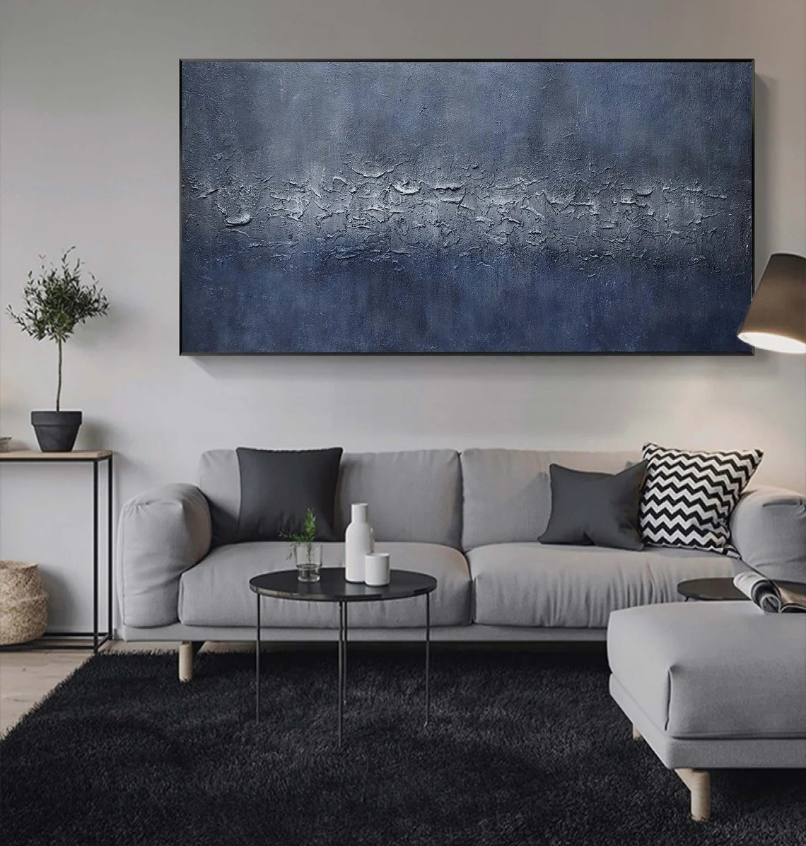 Indigo Depths: Modern Blue Abstract, Textured Canvas Design #BGA 163 - Image 4