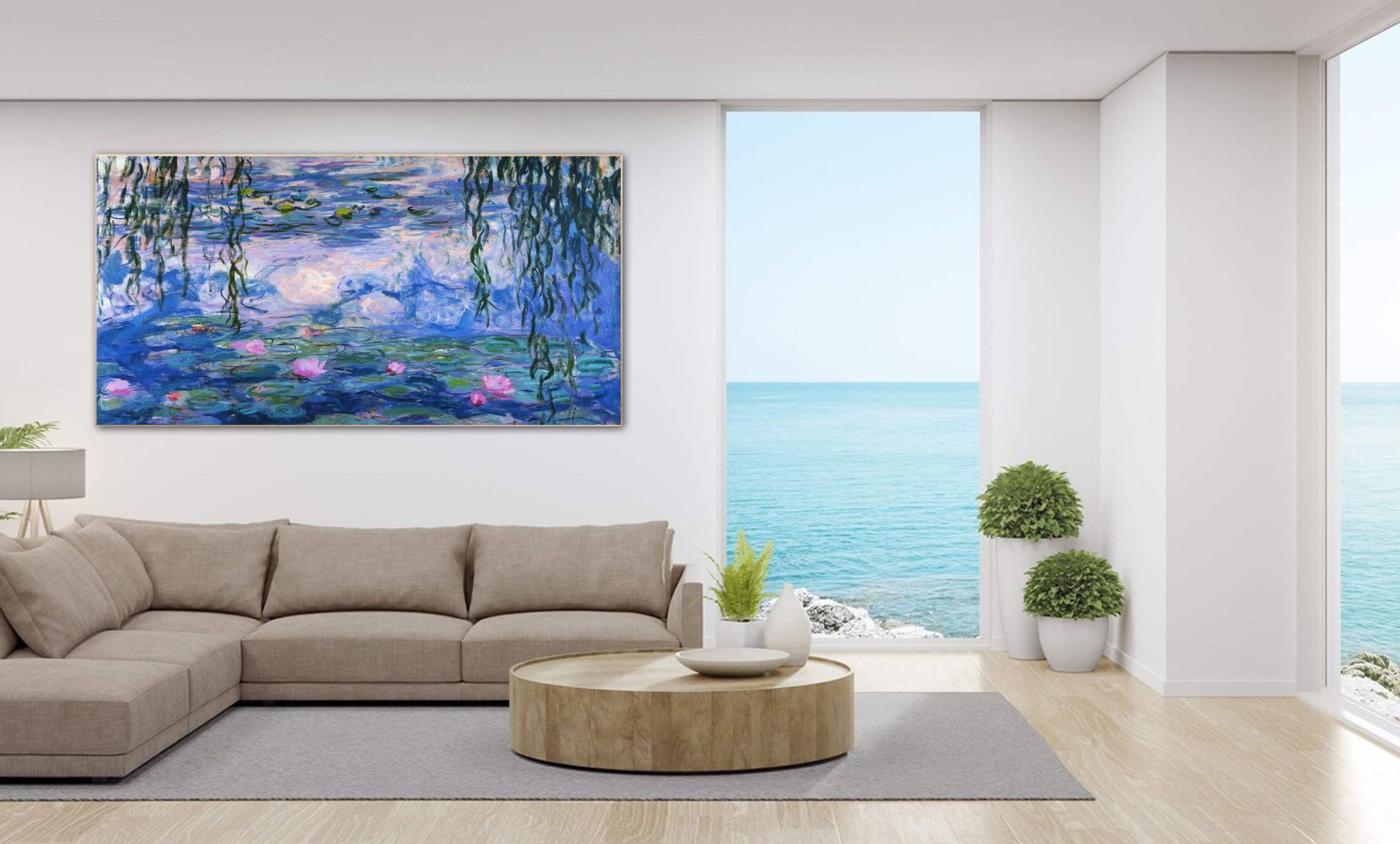 Water Lilies and Willow in Pink and Blue, Inspired by Monet #BGA 083 - Image 4