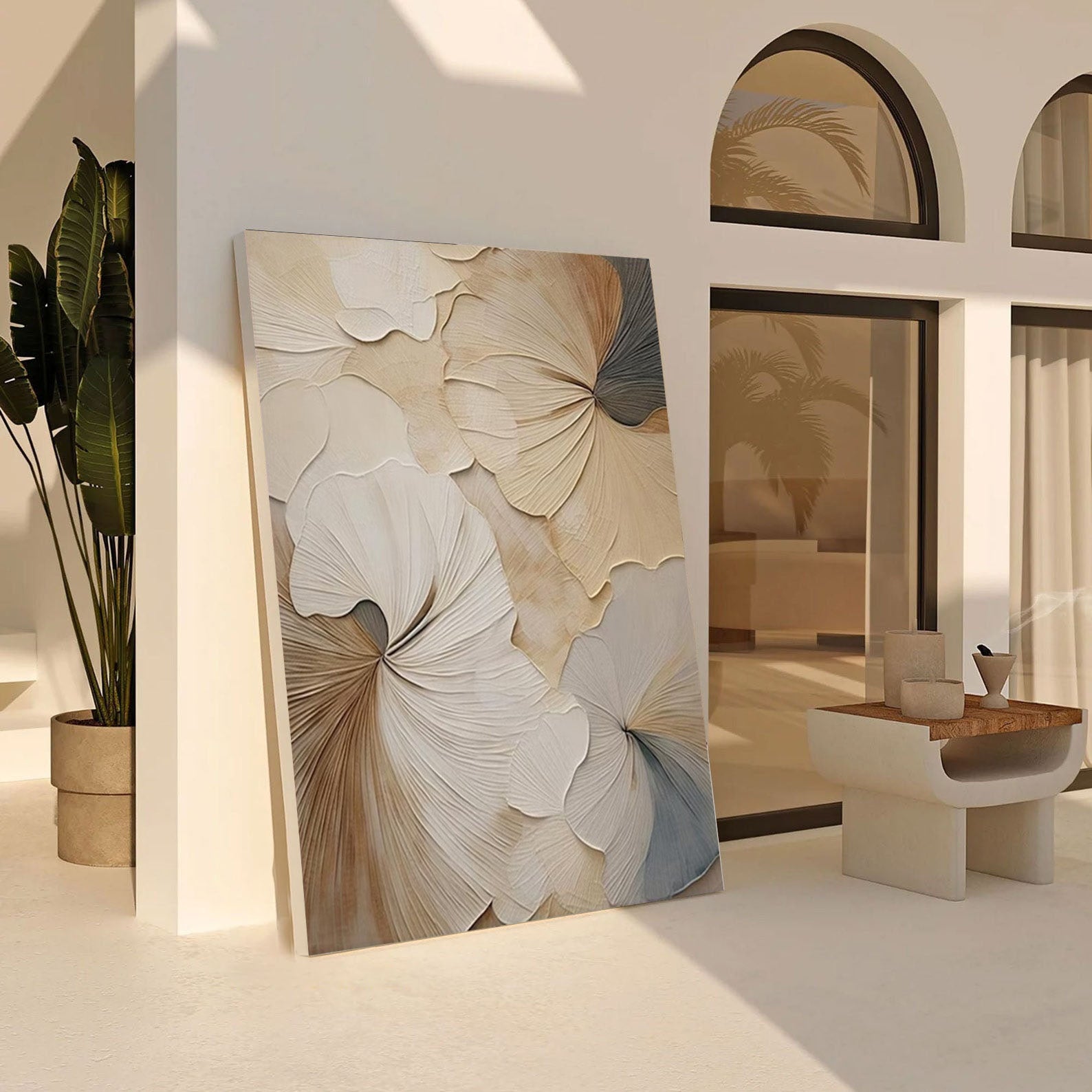 Neutral Bloom: Minimalist Floral Canvas, Elegant Beige Palette #BGA 205 - Image 6