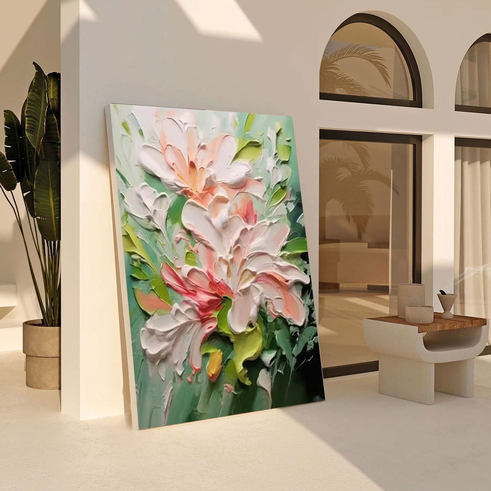Floral Dimension: 3D Flower Art, White Pink Green Palette #BGA 204 - Image 6