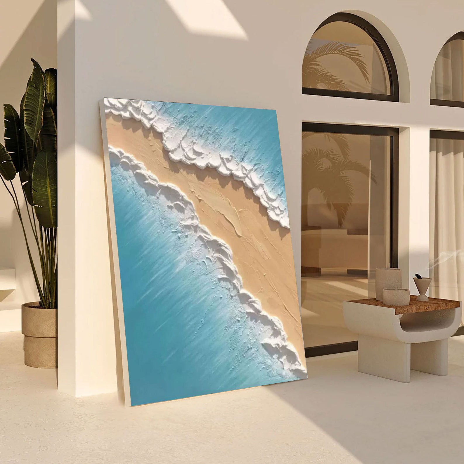 Contemporary Overhead Beach Painting, Tactile Shoreline Art #BGA 246 - Image 8