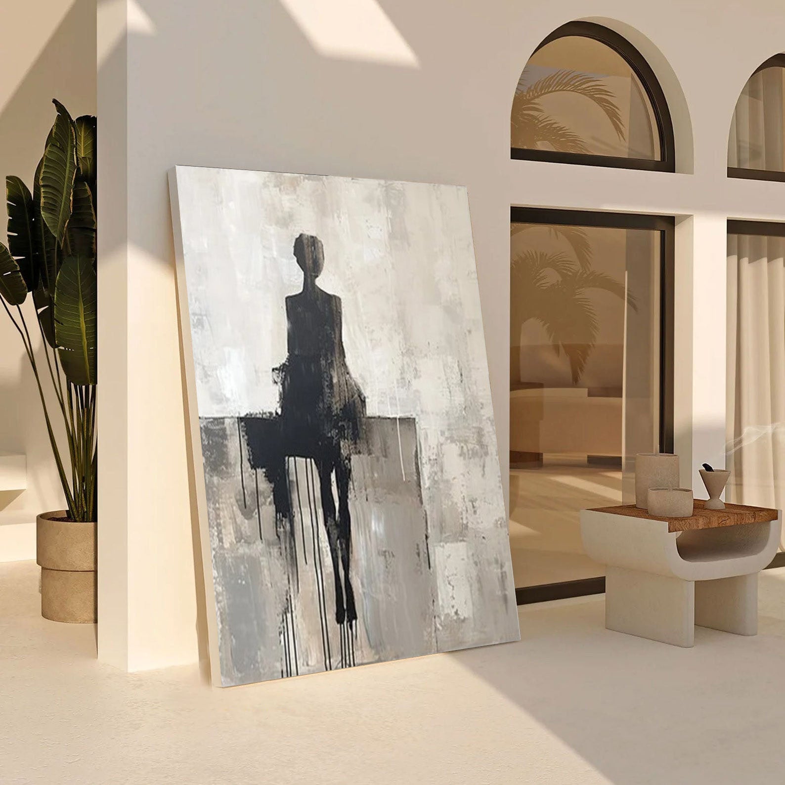 Abstract Figure Canvas, Textured Monochrome Wall Art #BGA 206 - Image 6