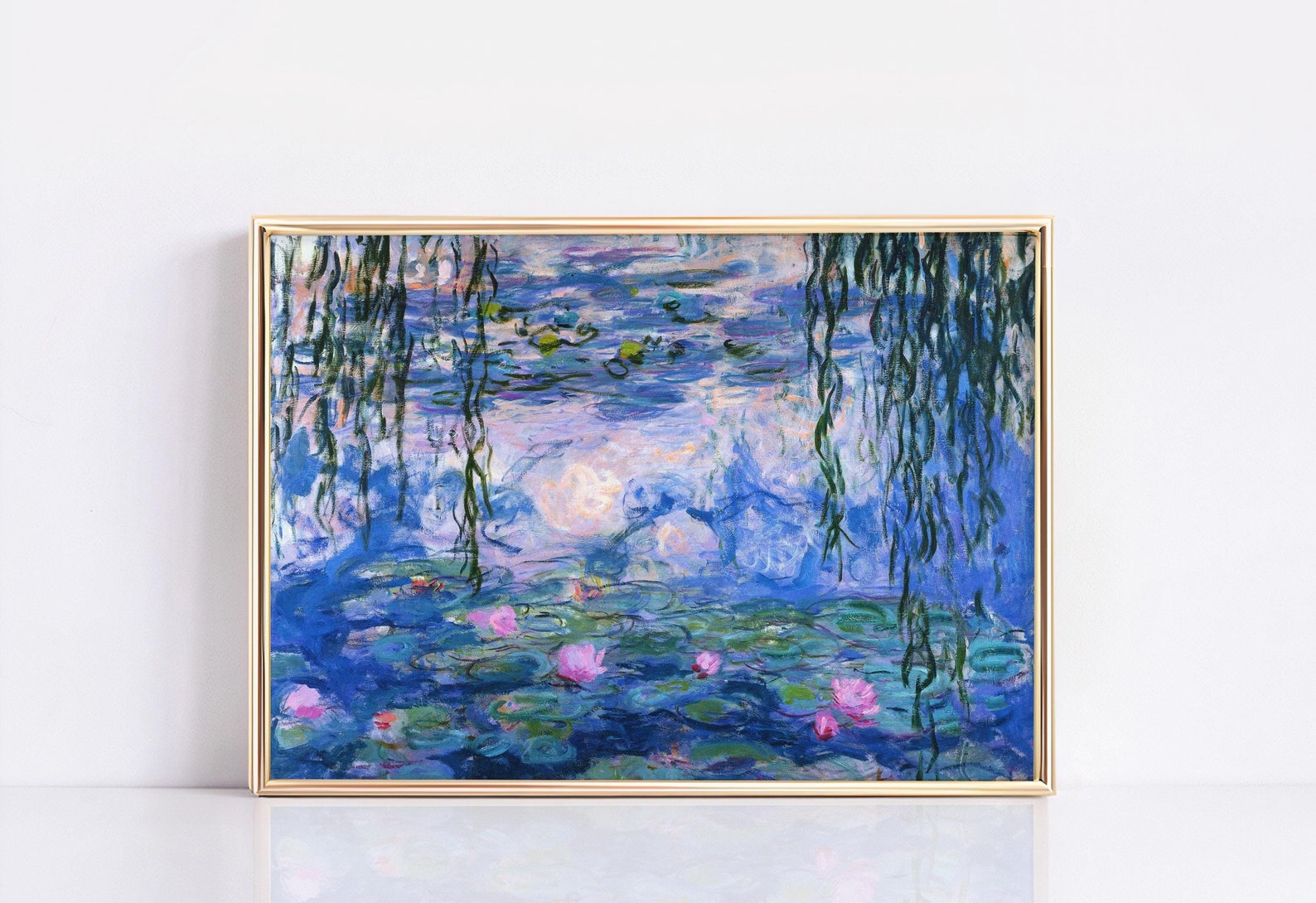 Water Lilies and Willow in Pink and Blue, Inspired by Monet #BGA 083 - Image 5