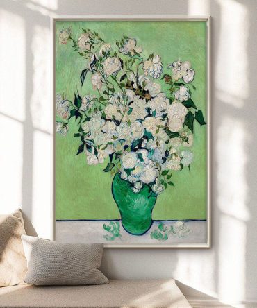 White Roses in Green, Modern Post-Impressionism Wall Art #BGA 078