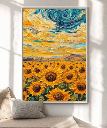 Sunflowers under Starry Sky, A Van Gogh Inspired Canvas #BGA 082