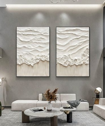 Minimalist Ocean Wave Textured Canvas Set for Relaxing Decor #BBS 026