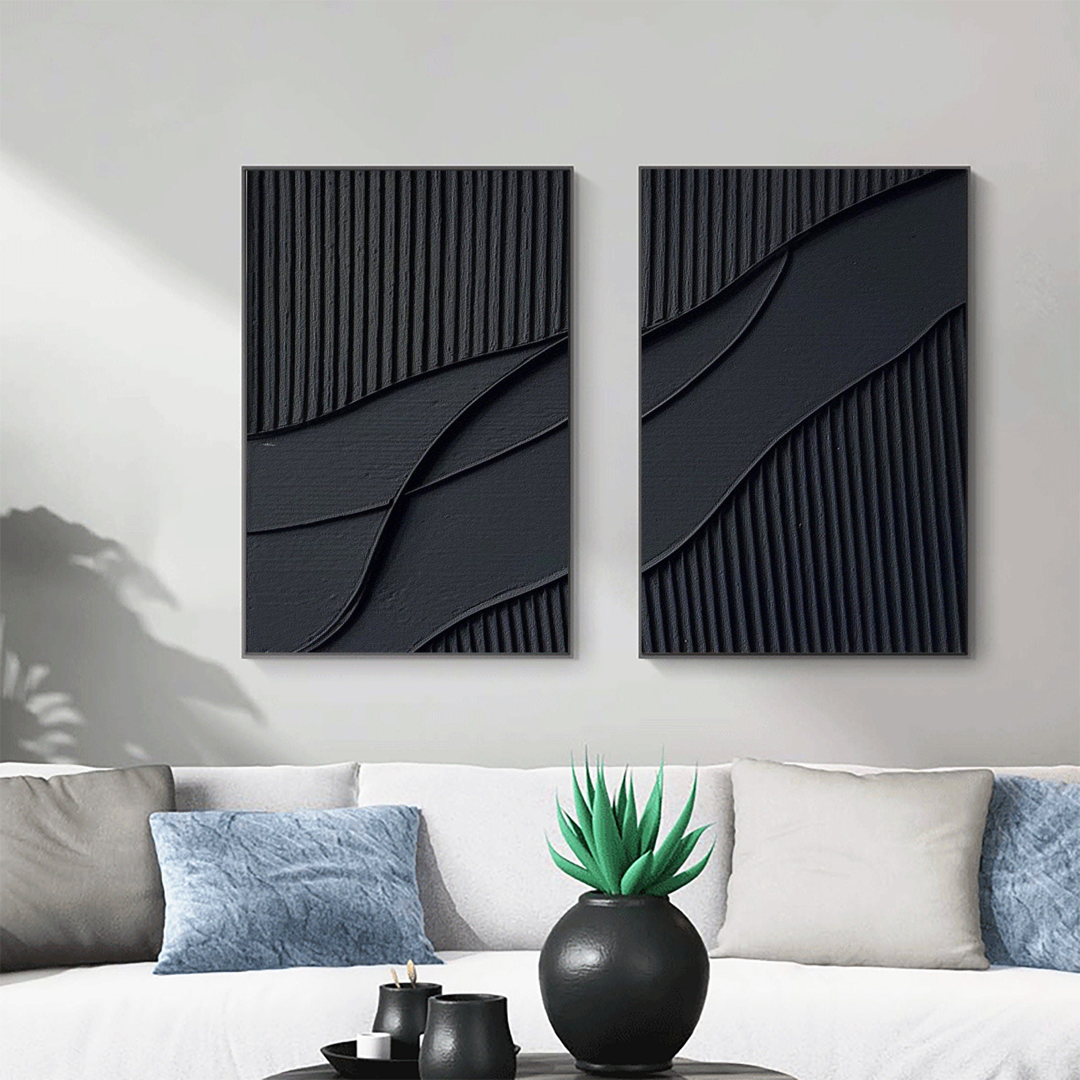 Black Minimalist Painting Set Of 2 #BMS 002 - Image 2