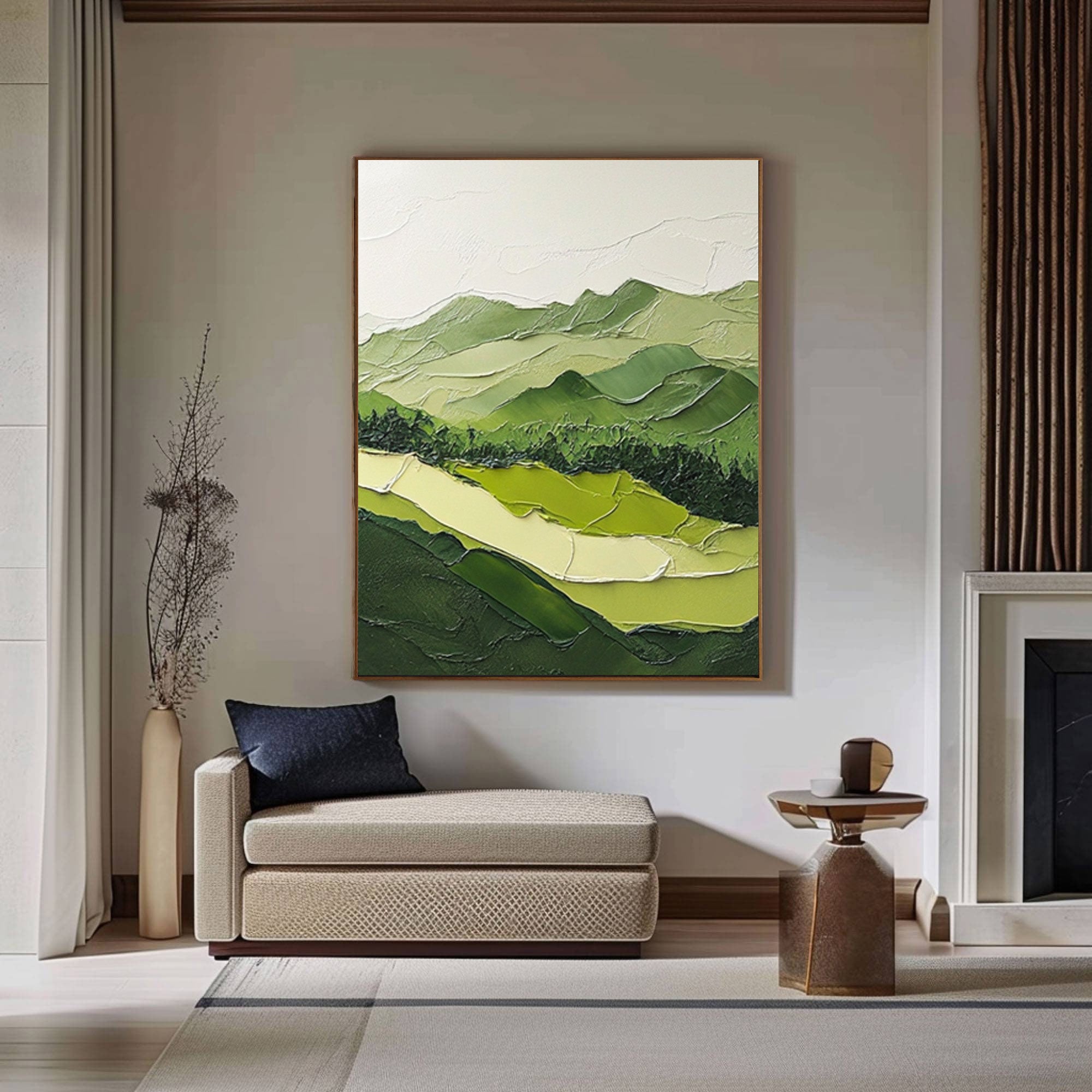 Nature Meets Modern Design Green Mountain Oil Painting for Stylish Interiors #BGM 054 - Image 5