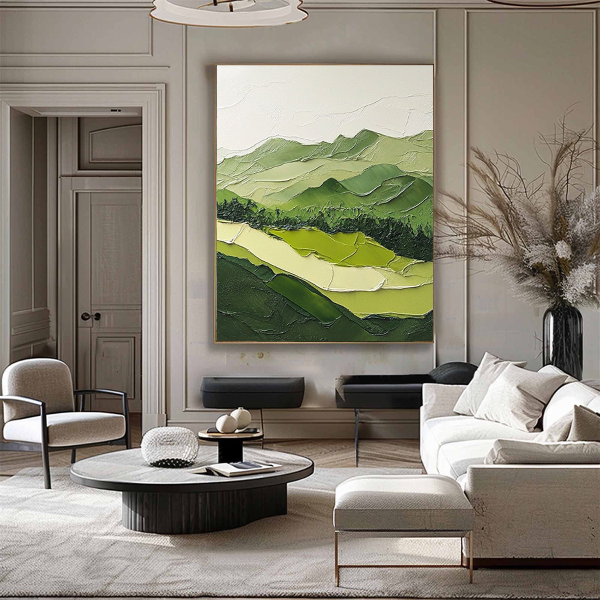 Nature Meets Modern Design Green Mountain Oil Painting for Stylish Interiors #BGM 054 - Image 7