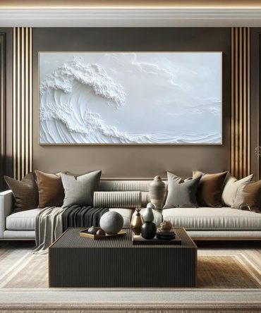Ocean Whisper Elegant White Wave Canvas for Minimalist Decor #OP 014
