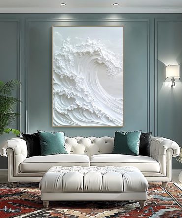 Ocean Whisper Elegant White Wave Canvas for Minimalist Decor #OP 015