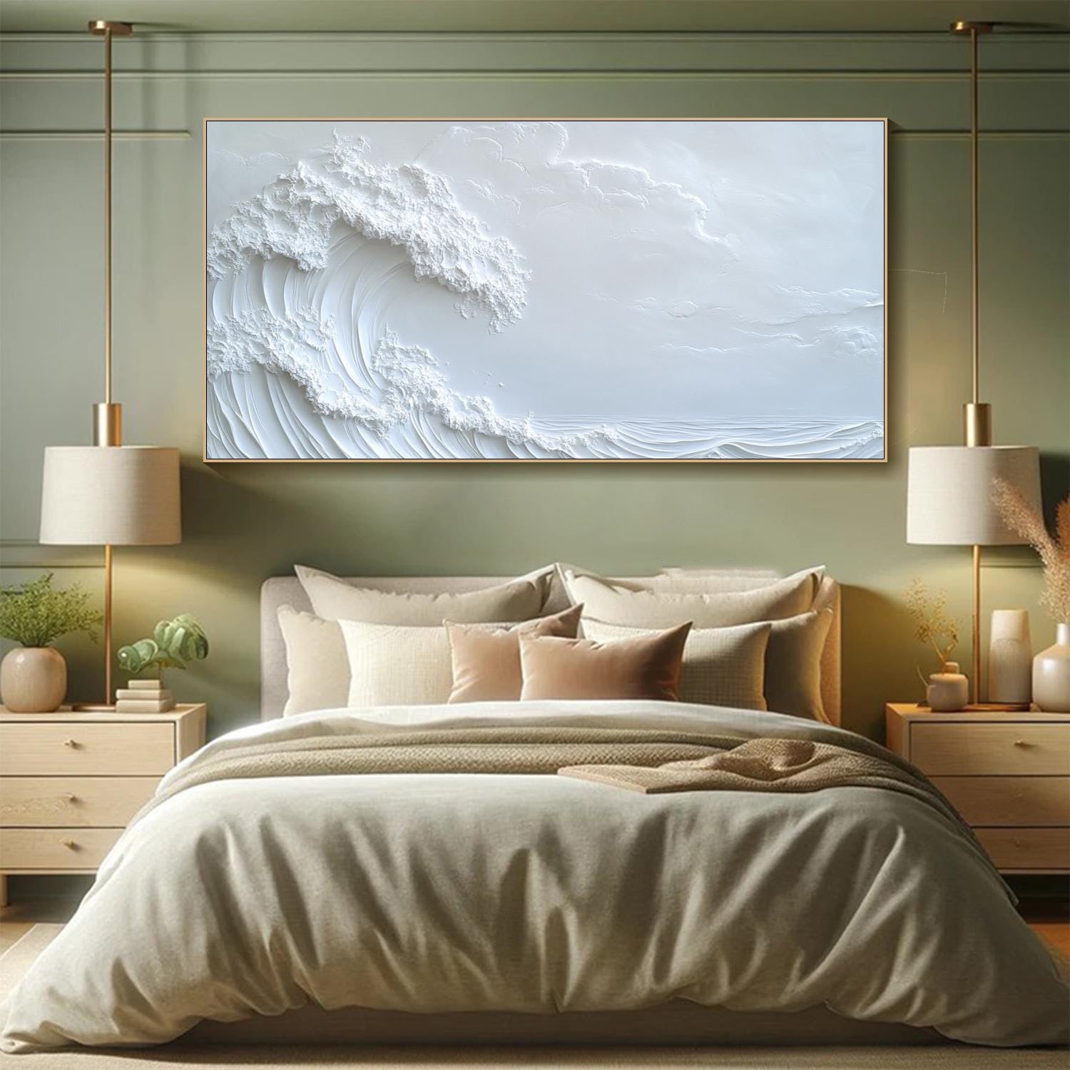 Ocean Whisper Elegant White Wave Canvas for Minimalist Decor #OP 014 - Image 2