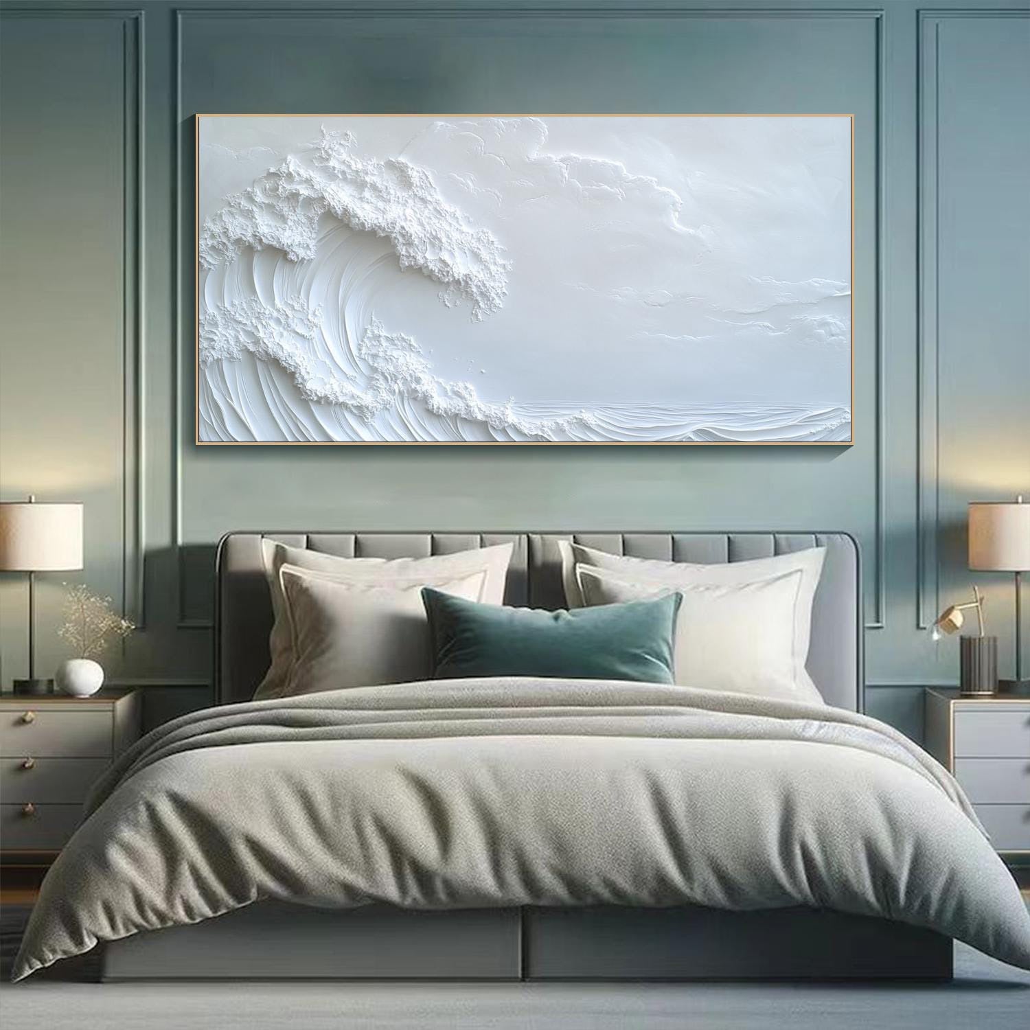 Ocean Whisper Elegant White Wave Canvas for Minimalist Decor #OP 014 - Image 3