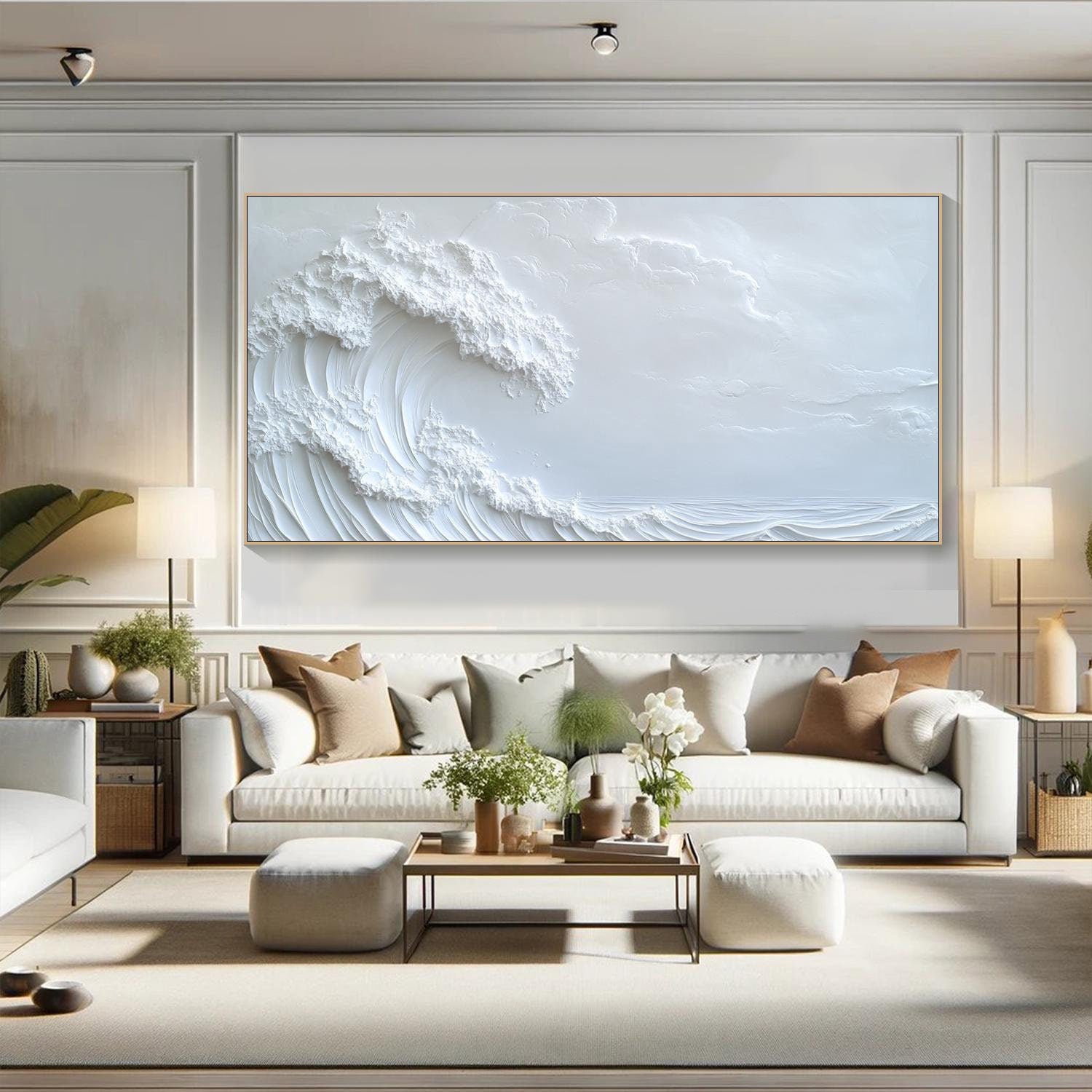 Ocean Whisper Elegant White Wave Canvas for Minimalist Decor #OP 014 - Image 5