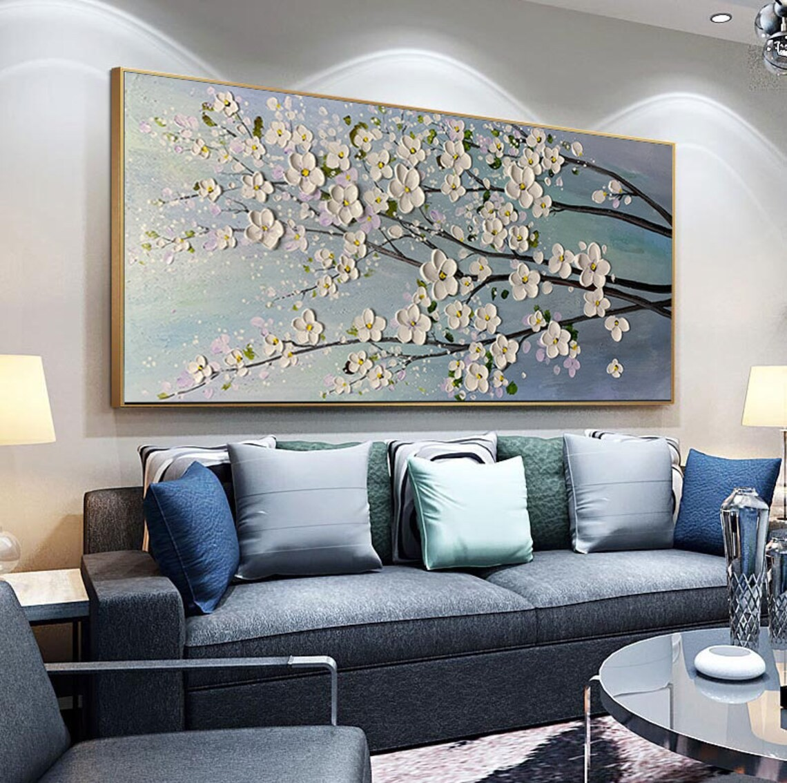 Modern Floral Wall Art with White Blossoms #BGA 048 - Image 6