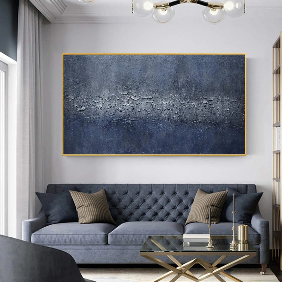 Indigo Depths: Modern Blue Abstract, Textured Canvas Design #BGA 163 - Image 6