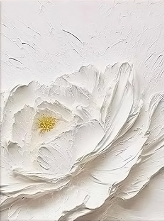 Textured Petals: White Flower Relief, Sculptural Floral Art #BGA 196 - Image 3