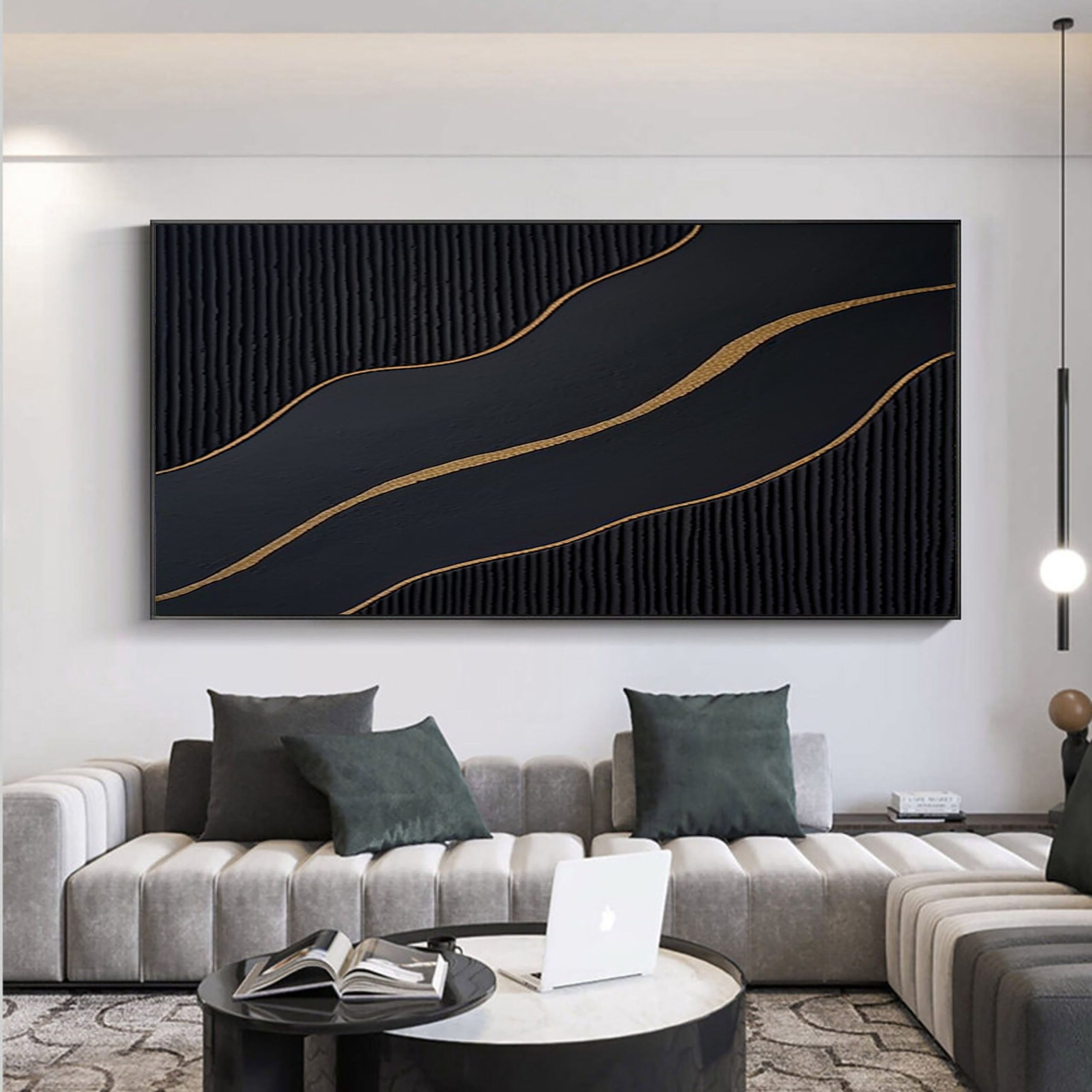 Luxury Black and Gold Abstract Painting on Canvas #BM 089 - Image 11