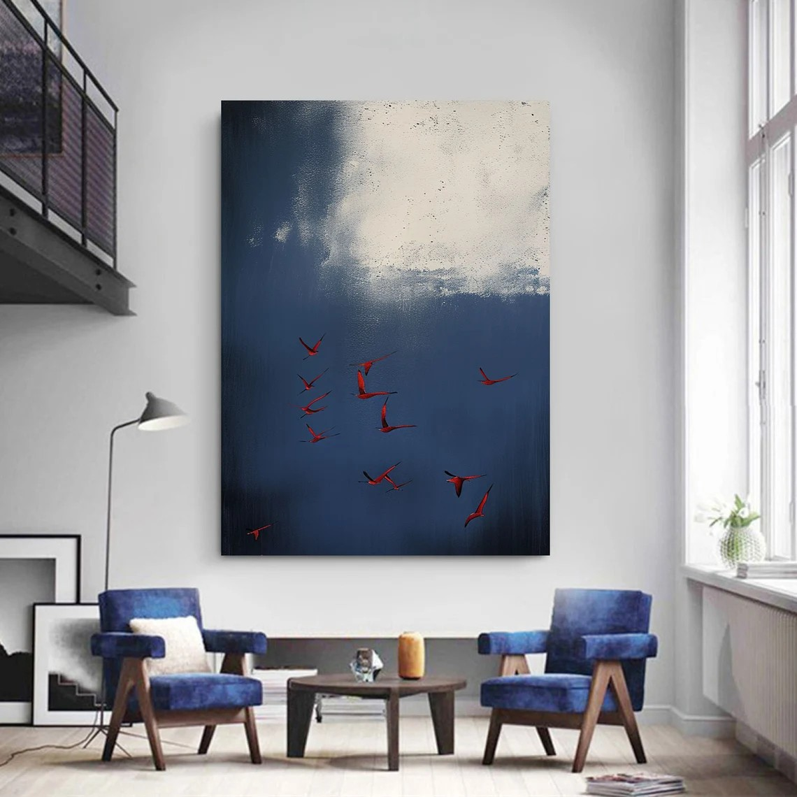 Surreal Dark Blue Sky With Red Birds, Unique Wall Decor #BGA 142 - Image 8