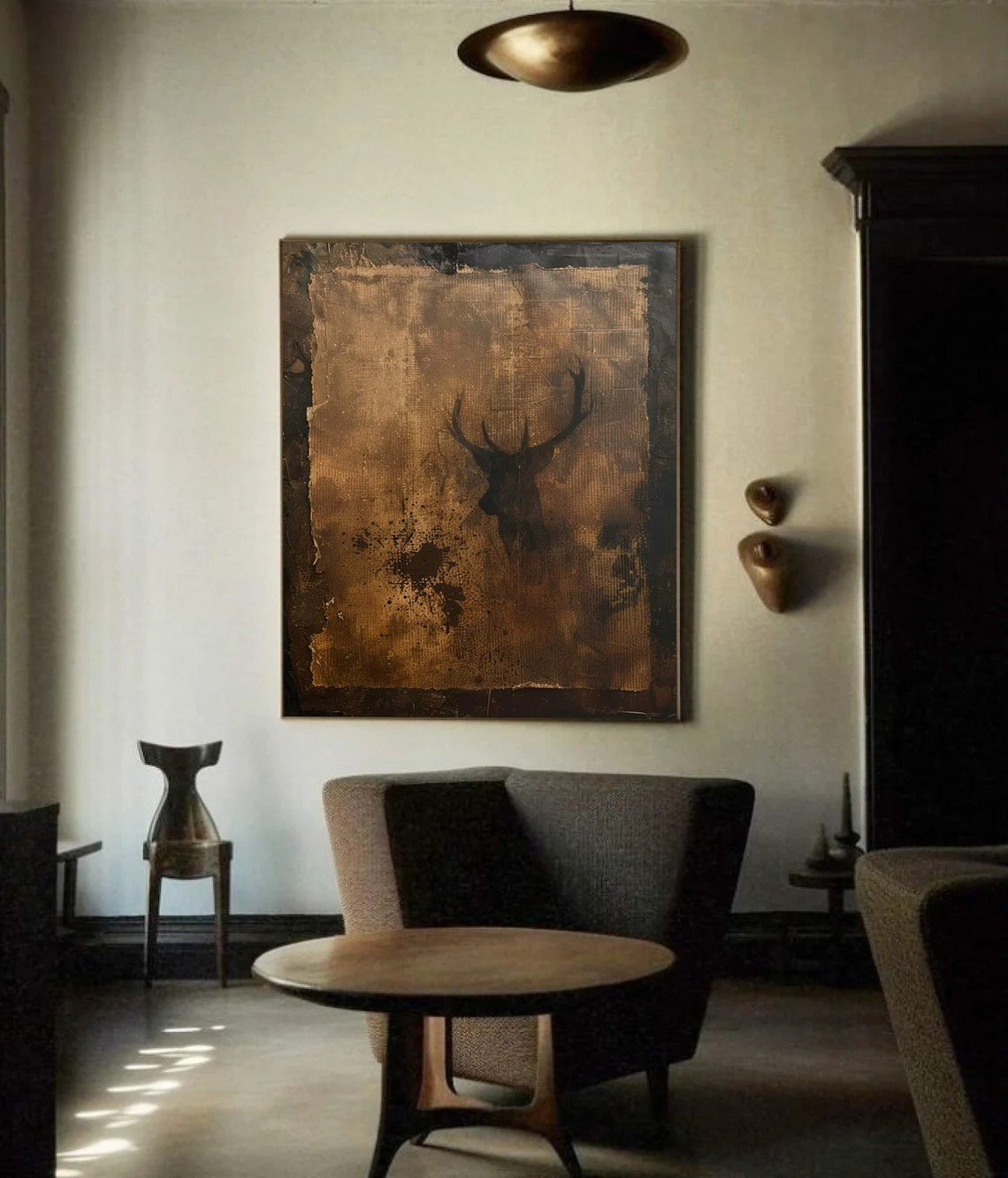 Wabi-Sabi Textured Canvas with Deer Abstract, Rustic Wall Art #BGA 134 - Image 8