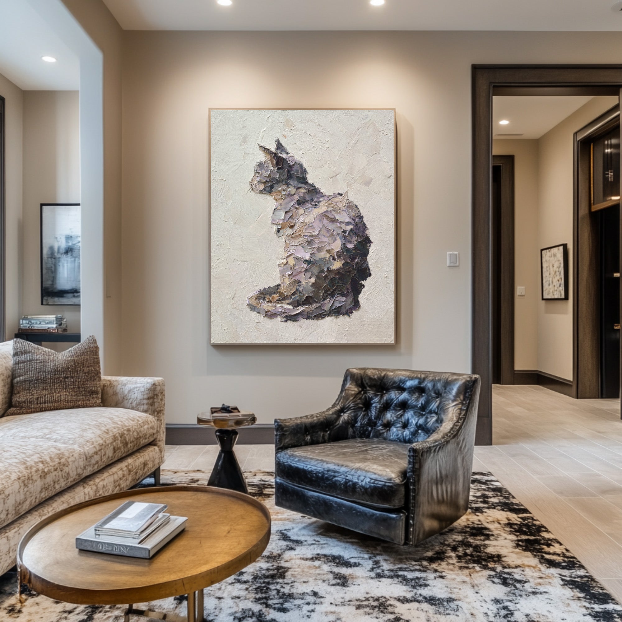 Textured Relief Art Sitting Cat Statement Piece #WG 051 - Image 3