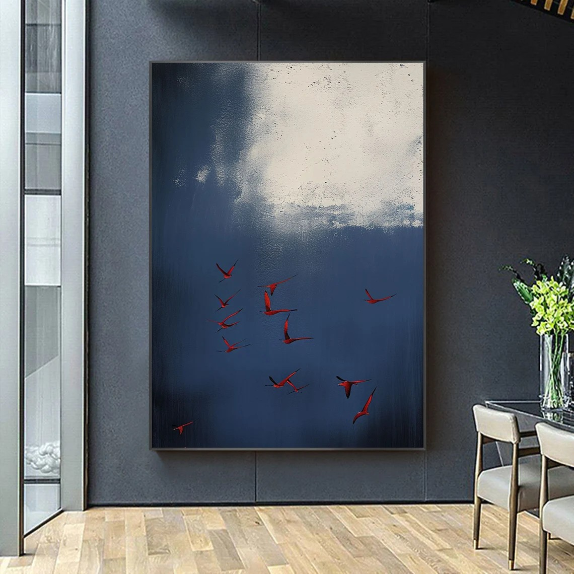 Surreal Dark Blue Sky With Red Birds, Unique Wall Decor #BGA 142 - Image 5