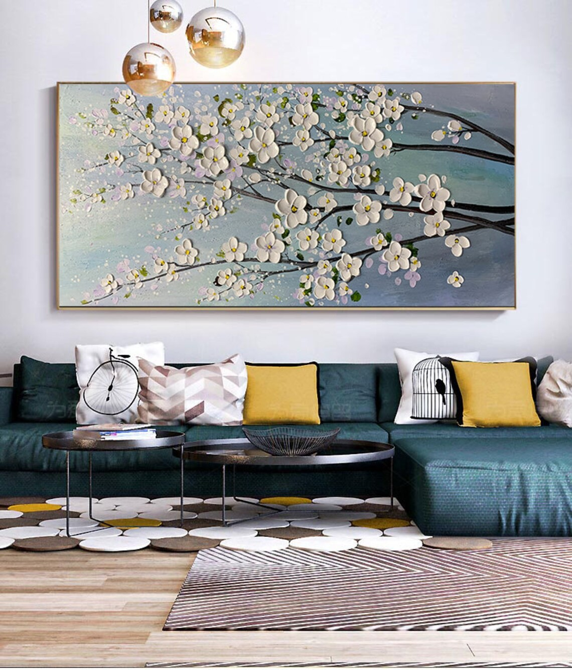 Modern Floral Wall Art with White Blossoms #BGA 048 - Image 7