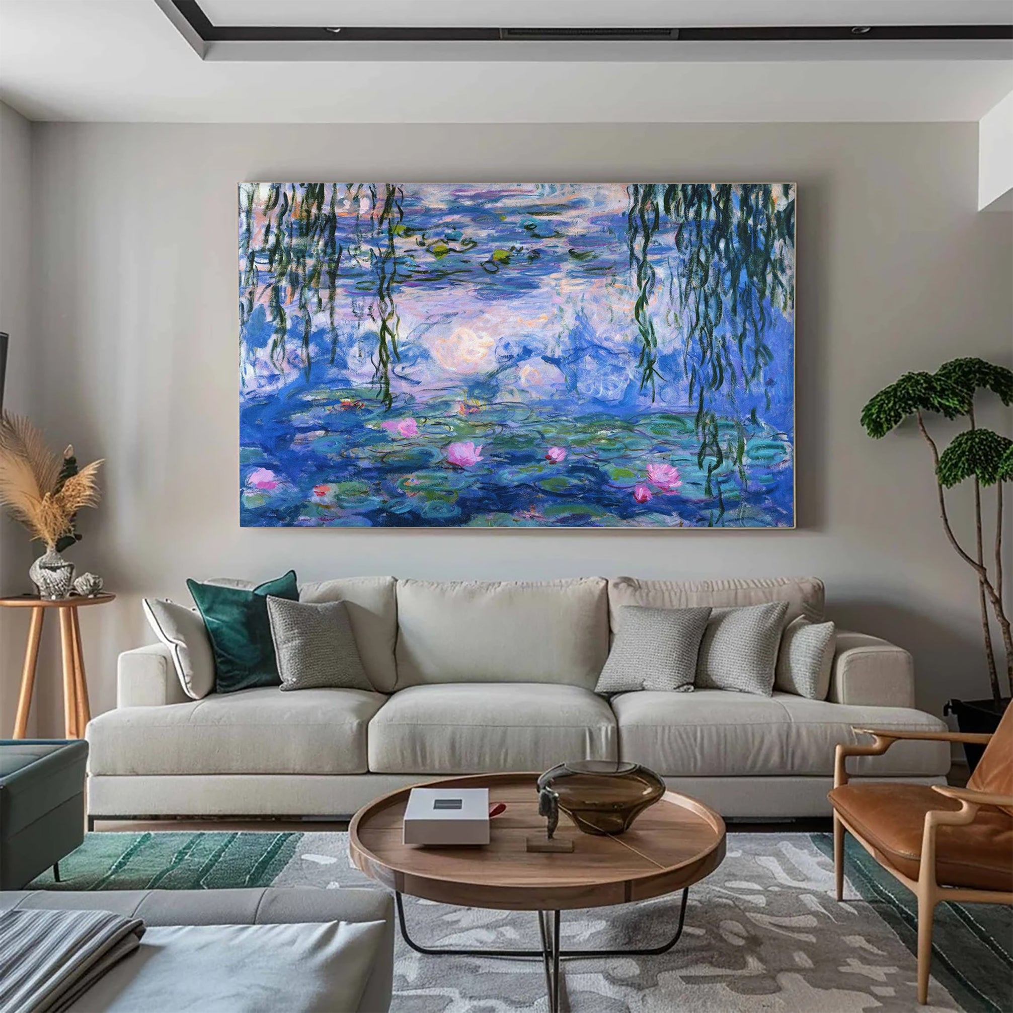 Water Lilies and Willow in Pink and Blue, Inspired by Monet #BGA 083 - Image 6