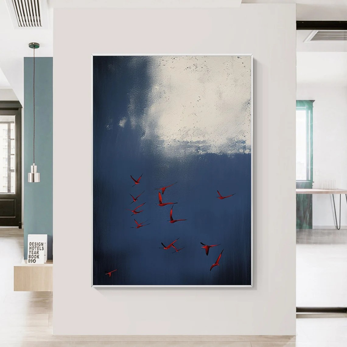 Surreal Dark Blue Sky With Red Birds, Unique Wall Decor #BGA 142 - Image 2