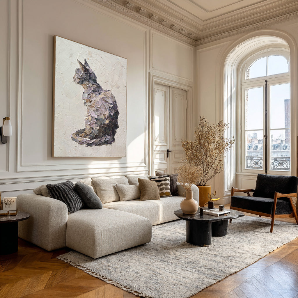 Textured Relief Art Sitting Cat Statement Piece #WG 051 - Image 4