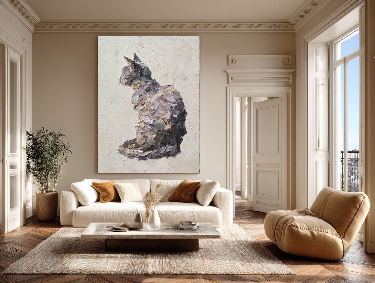 Textured Relief Art Sitting Cat Statement Piece #WG 051 - Image 6